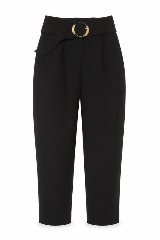 NA-KD Women's Black Paperbag Trousers Size 8 Belted High Waist