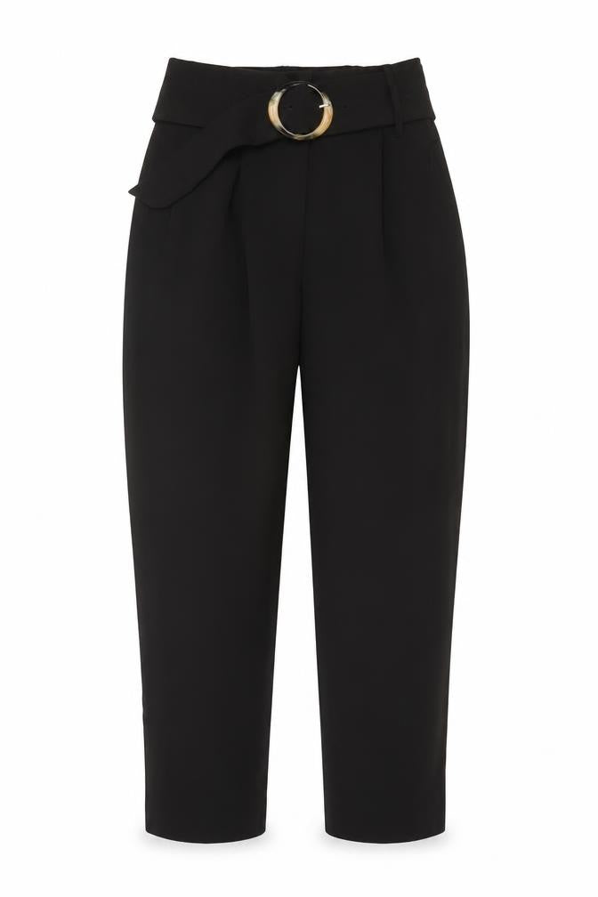 NA-KD Women's Black Paperbag Trousers Size 8 Belted High Waist