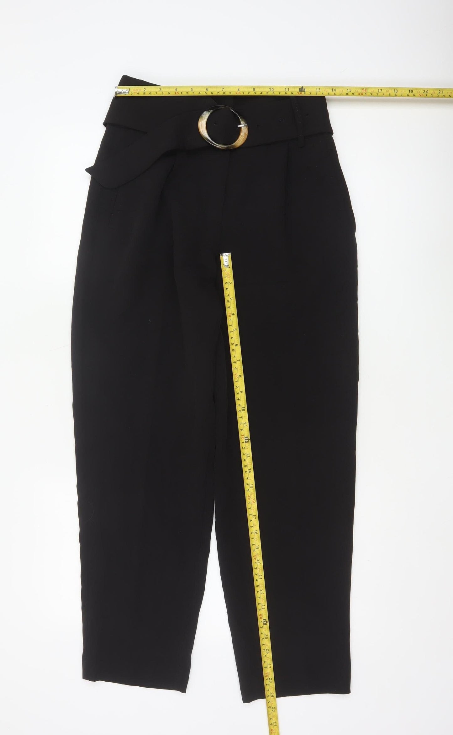 NA-KD Women's Black Paperbag Trousers Size 8 Belted High Waist