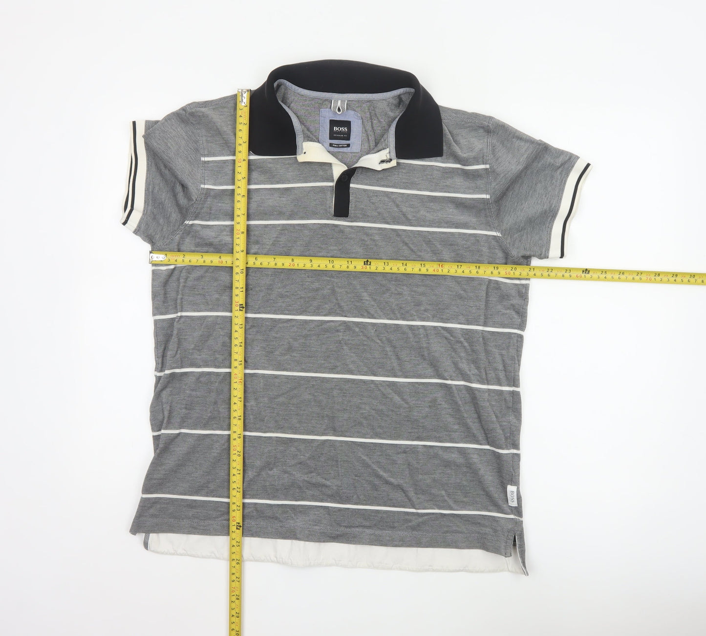Hugo Boss Men's Grey Striped Regular Fit Pima Cotton Polo Shirt XL