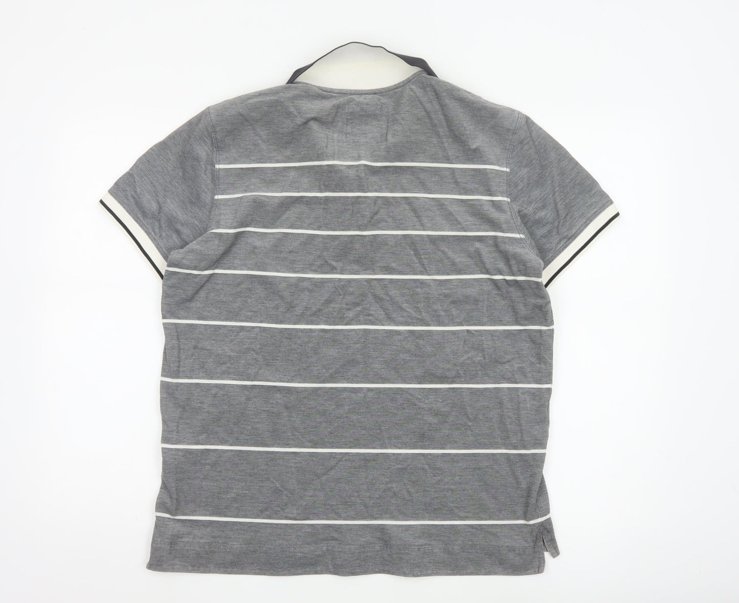 Hugo Boss Men's Grey Striped Regular Fit Pima Cotton Polo Shirt XL