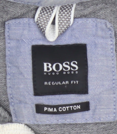 Hugo Boss Men's Grey Striped Regular Fit Pima Cotton Polo Shirt XL