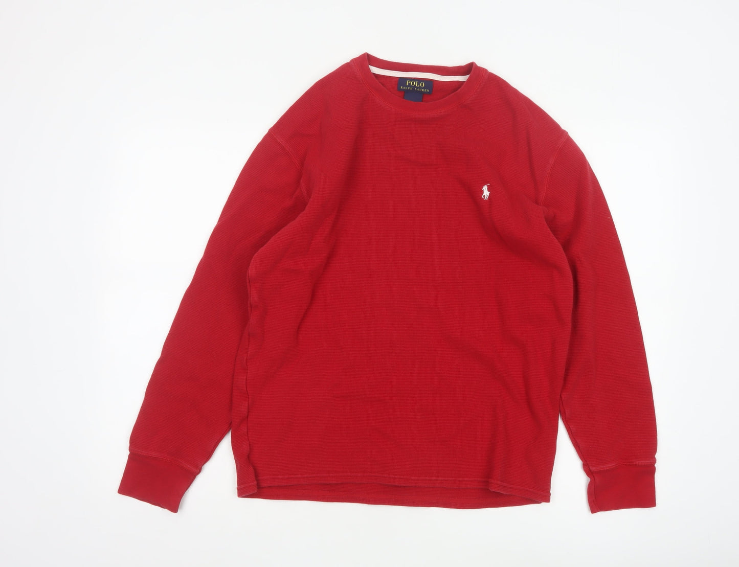Polo Ralph Lauren Men Red Cotton Long Sleeve Crew Neck Top L