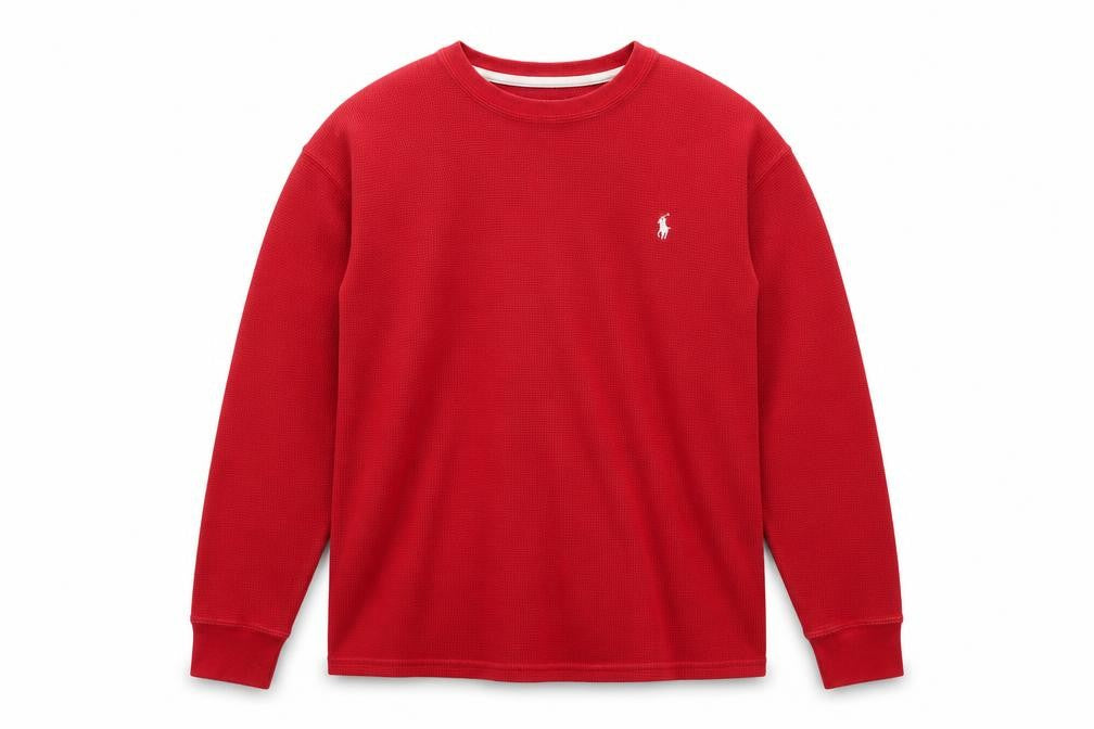 Polo Ralph Lauren Men Red Cotton Long Sleeve Crew Neck Top L