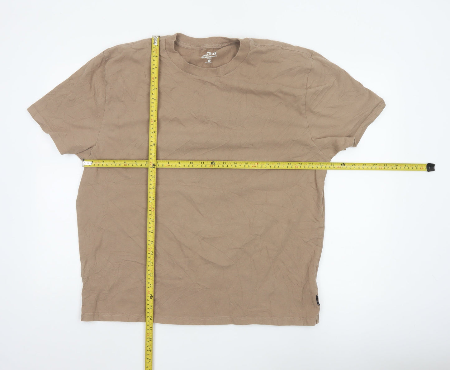 Hollister Men’s Beige Heavyweight Relaxed Fit Cotton XL T-Shirt