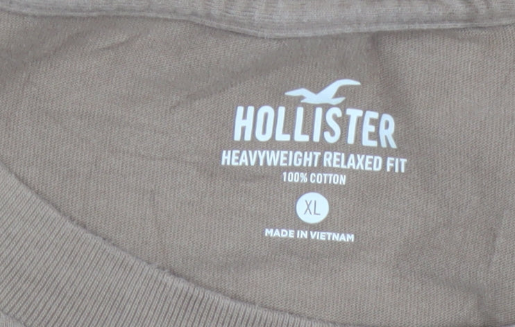 Hollister Men’s Beige Heavyweight Relaxed Fit Cotton XL T-Shirt