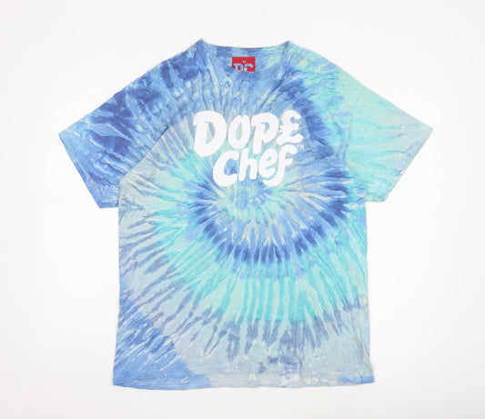 Dope Chef Men's Blue Tie-Dye Regular Fit Cotton T-Shirt M