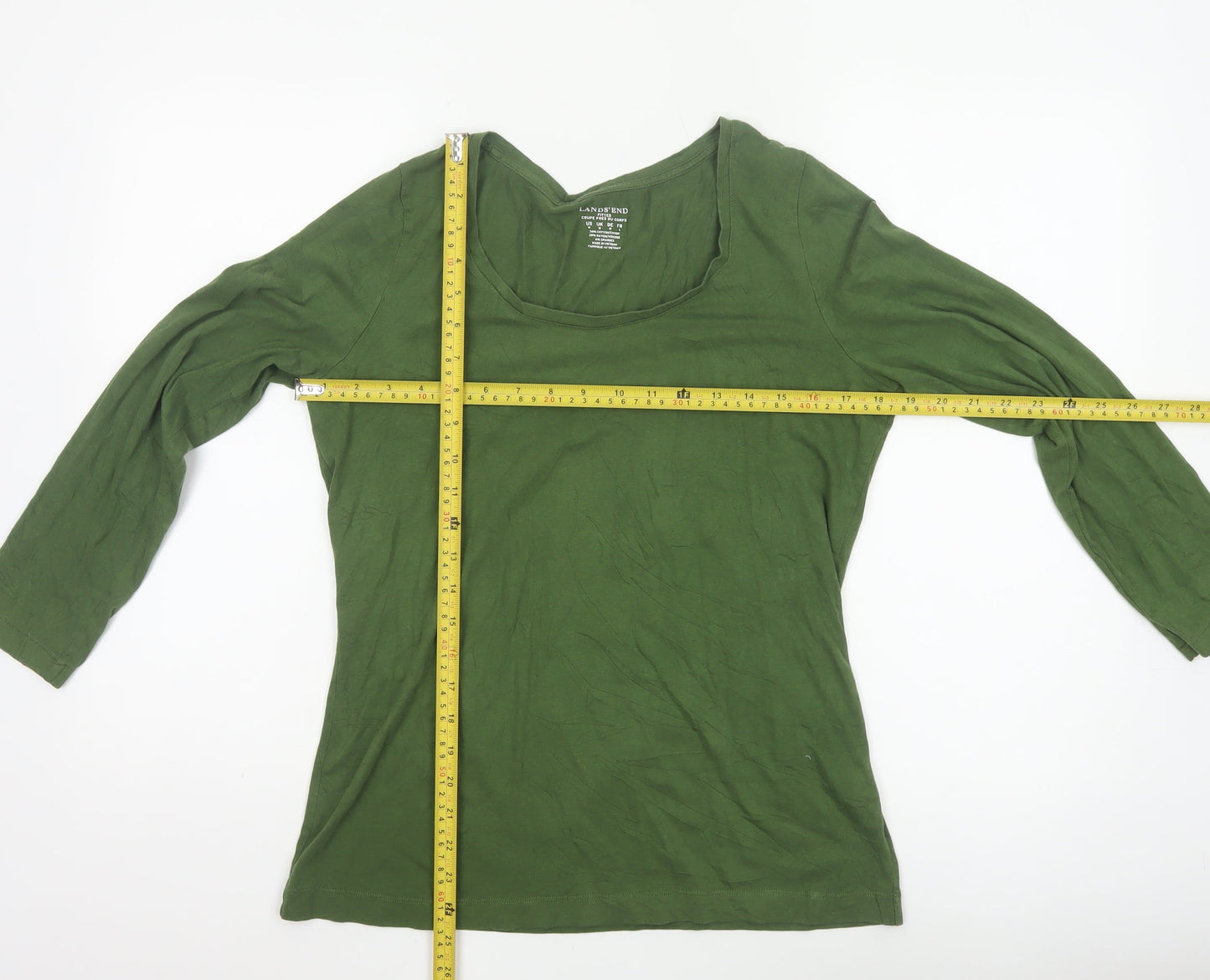 Lands' End Women's Green Slim Fit Long Sleeve Cotton Blend Top M