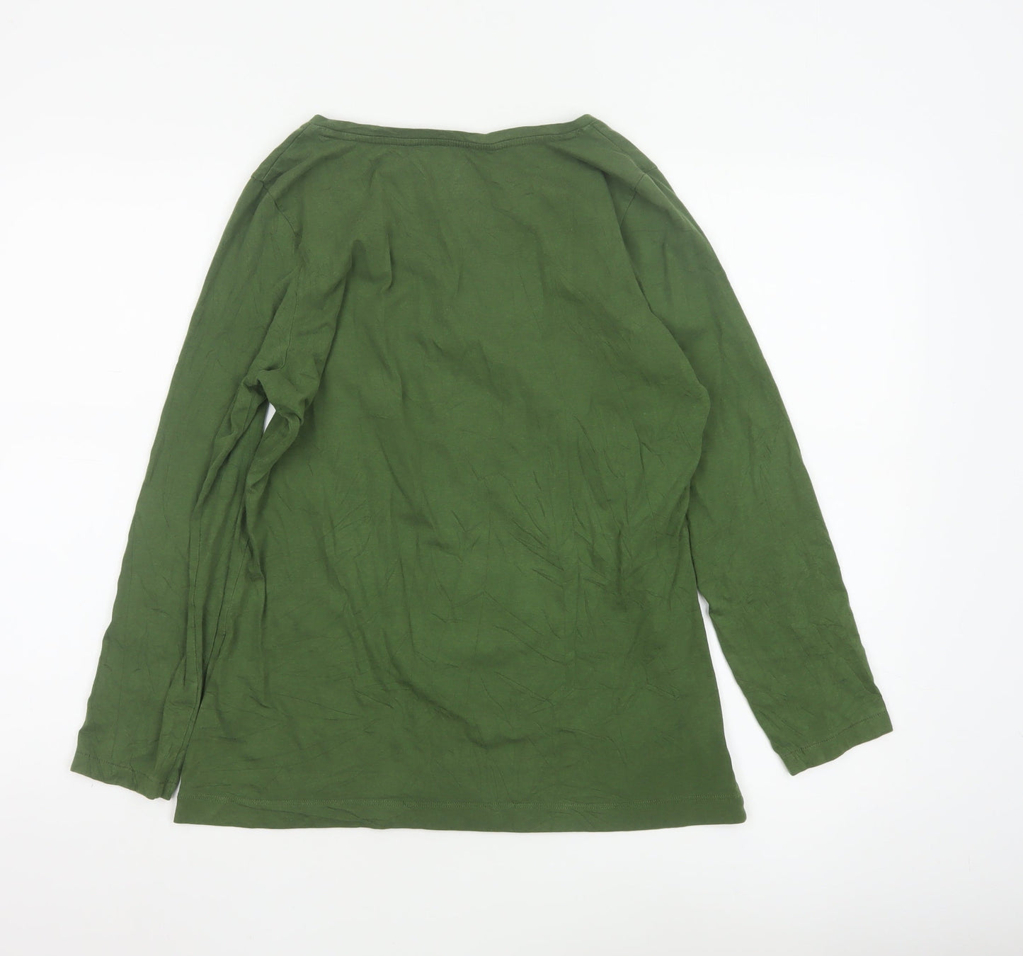 Lands' End Women's Green Slim Fit Long Sleeve Cotton Blend Top M