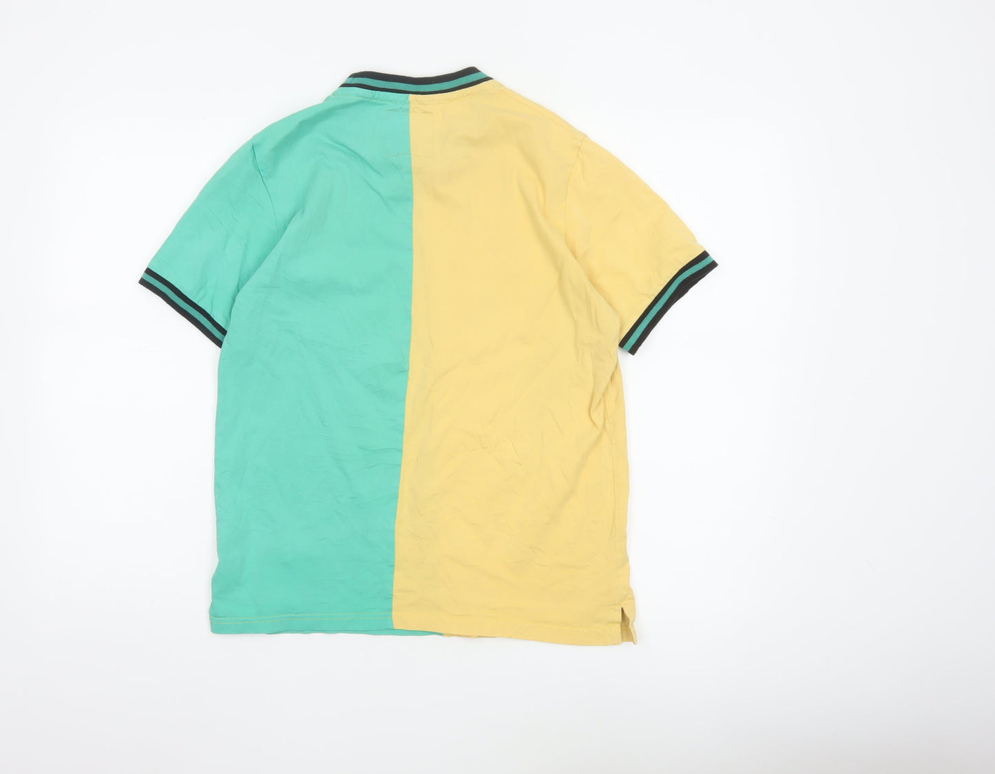 Football Town Men's Yellow Green Colourblock Cotton T-Shirt M
