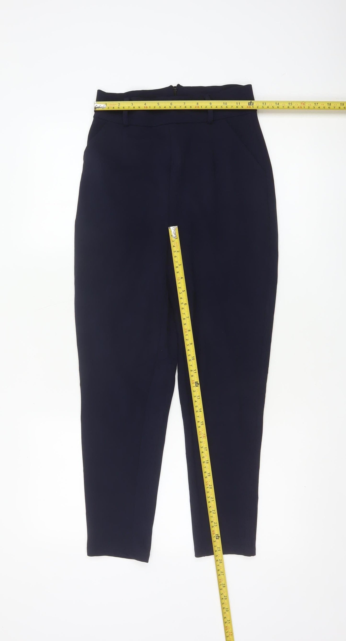 PNK Women Navy Blue Tapered Trousers UK 8 Polyester Blend Workwear