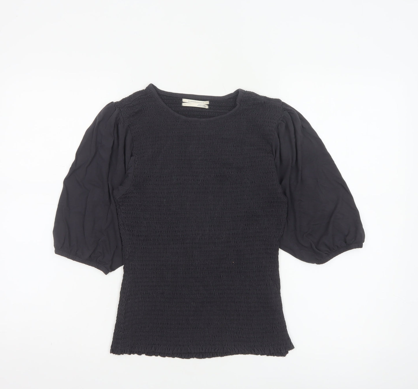 Anthropologie Women Black Puff Sleeve Tunic Blouse Size L