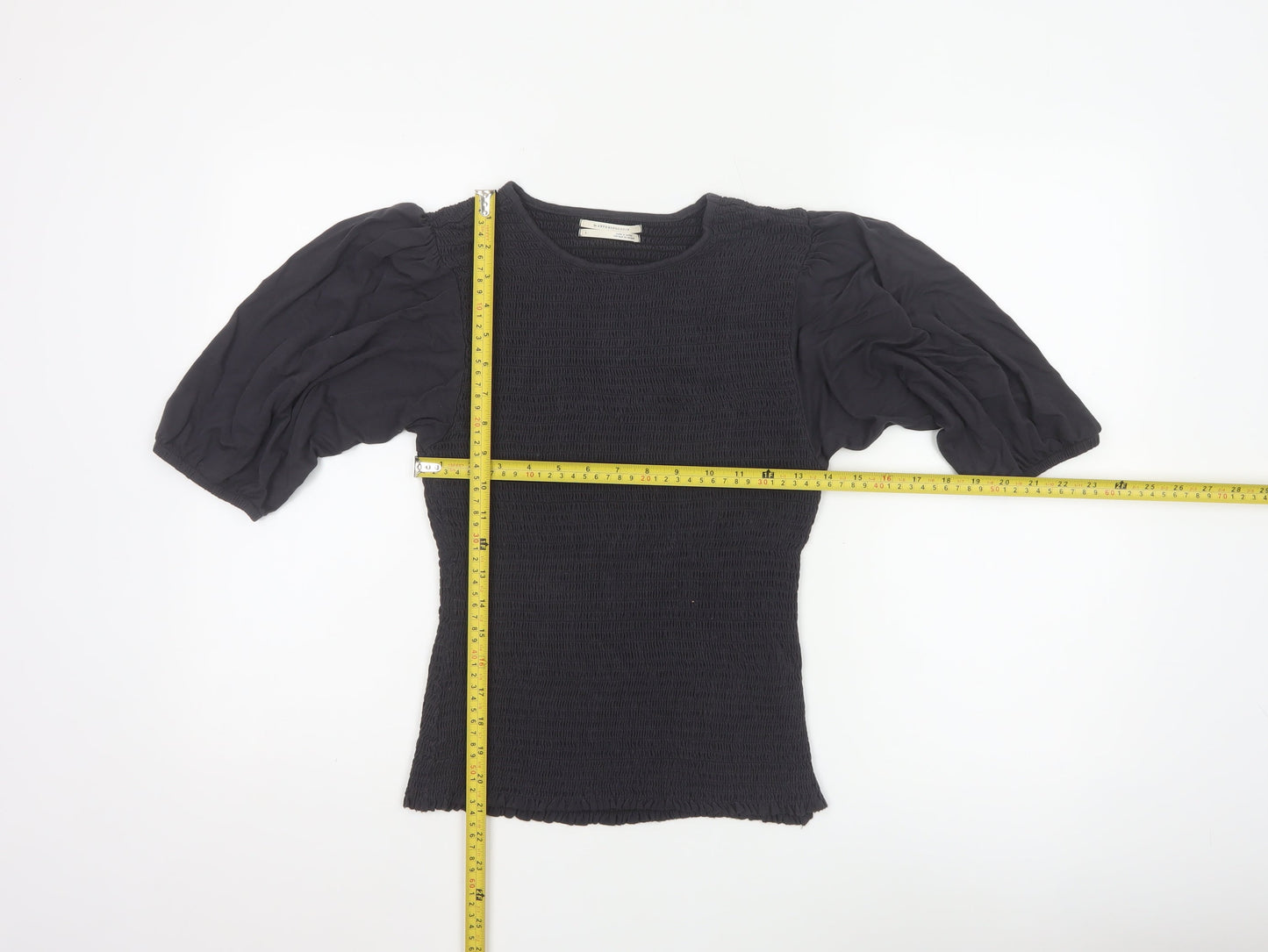 Anthropologie Women Black Puff Sleeve Tunic Blouse Size L
