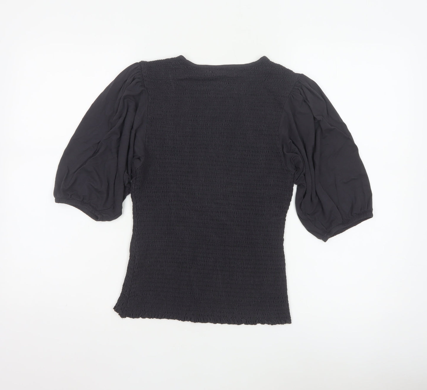 Anthropologie Women Black Puff Sleeve Tunic Blouse Size L