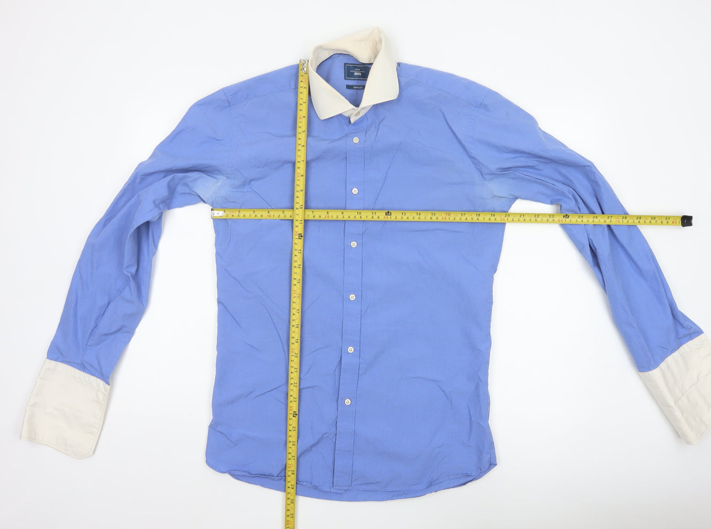 Moss 1851 Men's Blue Tailored Fit Button-Up Shirt Size 16.5 Long Sleeve