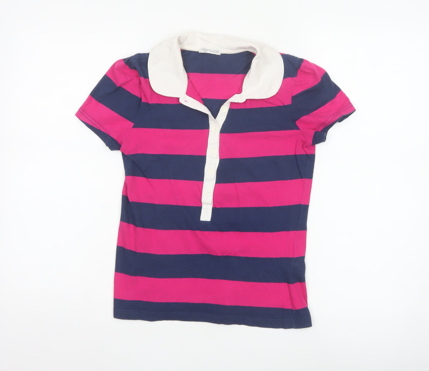 Topshop Women's Multicoloured Striped Cotton Polo Shirt Size 10