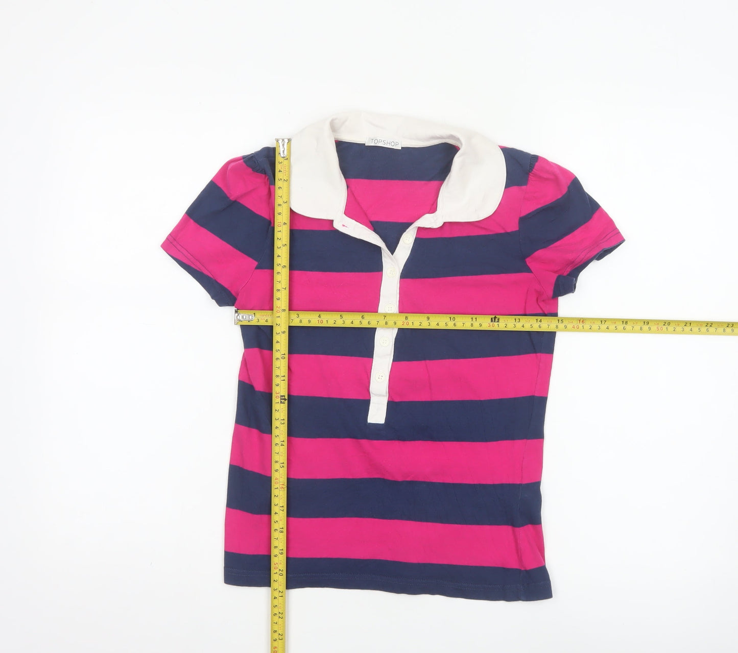 Topshop Women's Multicoloured Striped Cotton Polo Shirt Size 10