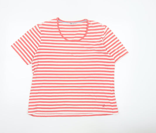Tulchan Womens Pink Striped Cotton Stretch Short Sleeve T-Shirt 2XL