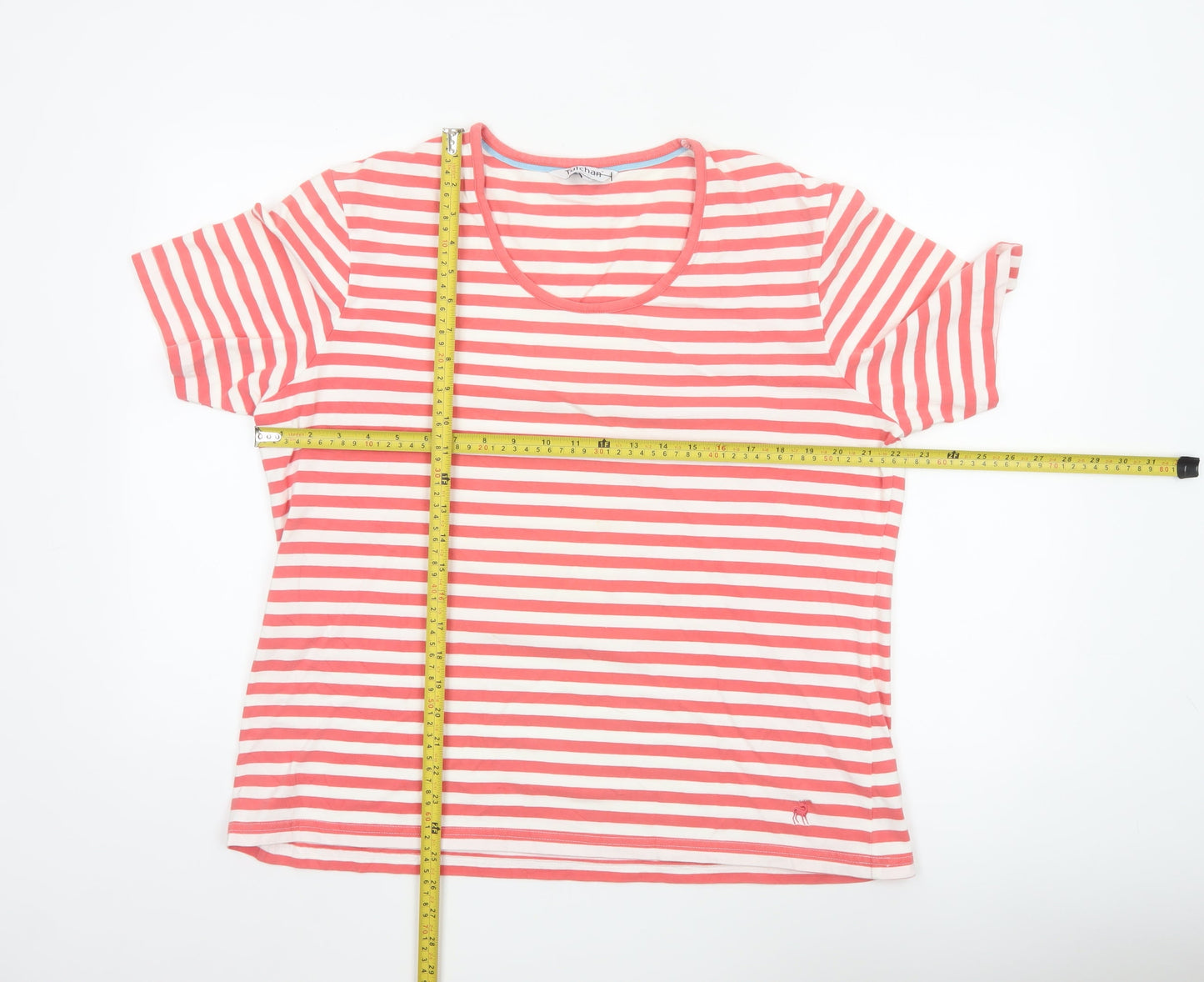 Tulchan Womens Pink Striped Cotton Stretch Short Sleeve T-Shirt 2XL