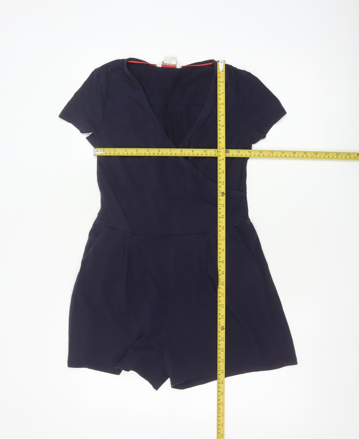 Boden Women's Navy Blue Short Sleeve Wrap Playsuit UK 8P Cotton Blend