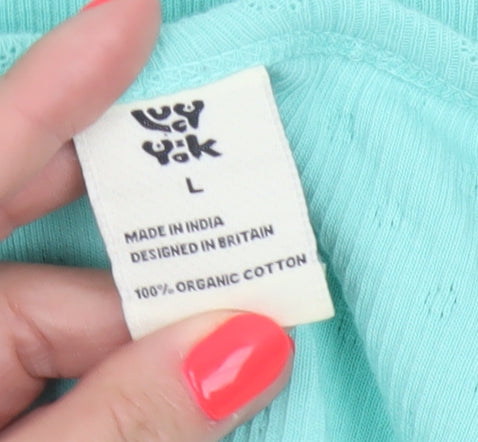 Lucy & Yak Women’s Green Cropped Button-Up Cotton Top L