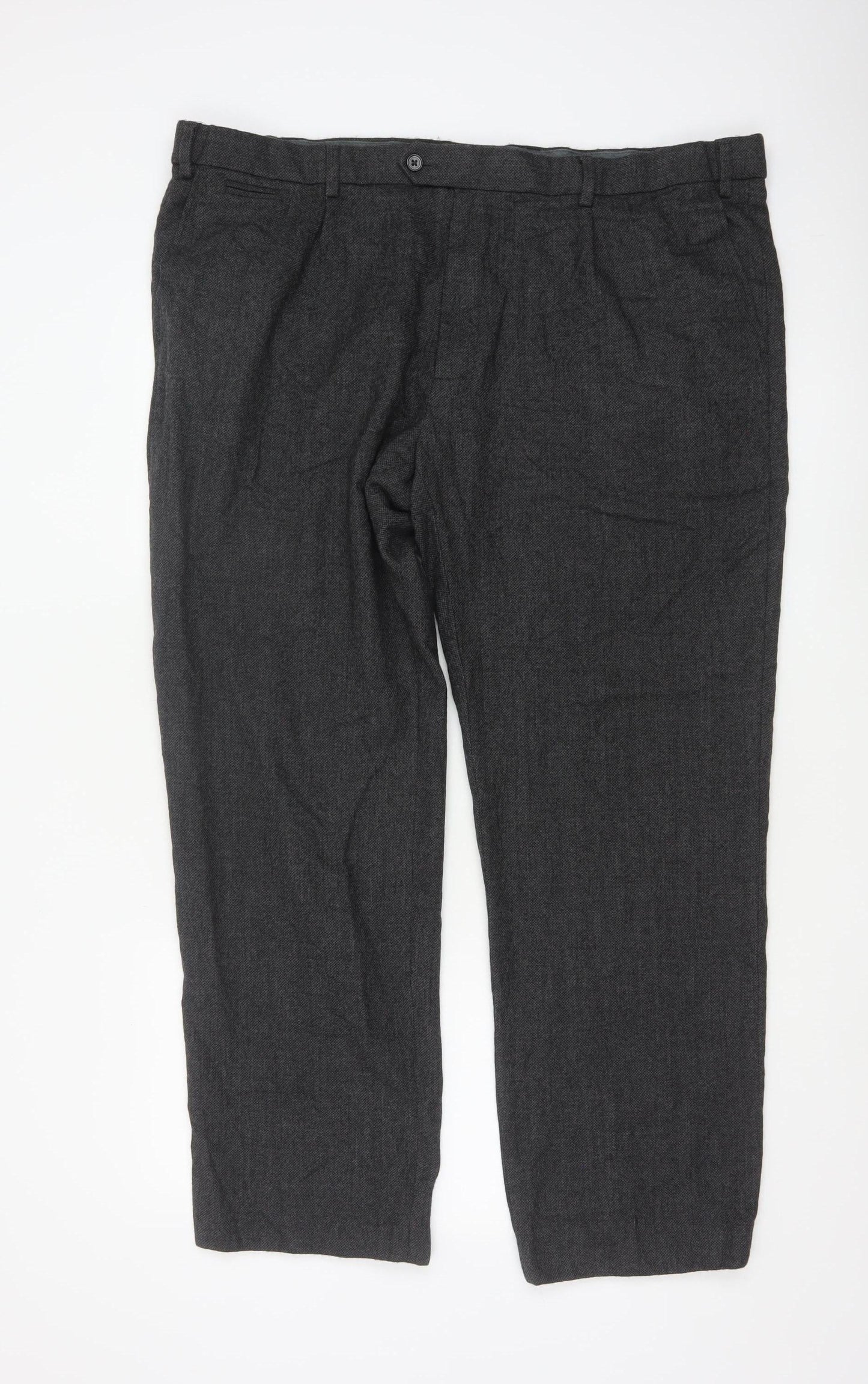 Marks and Spencer Men's Grey Wool Blend Regular Fit Trousers 44W 31L