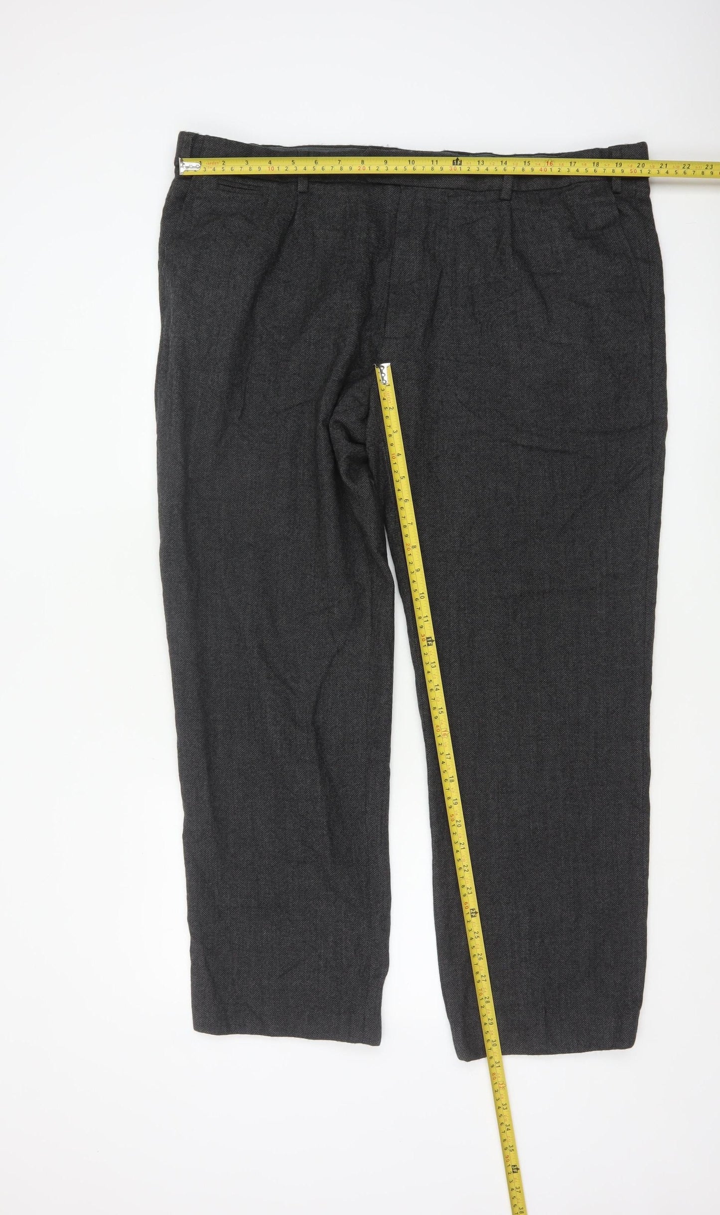 Marks and Spencer Men's Grey Wool Blend Regular Fit Trousers 44W 31L