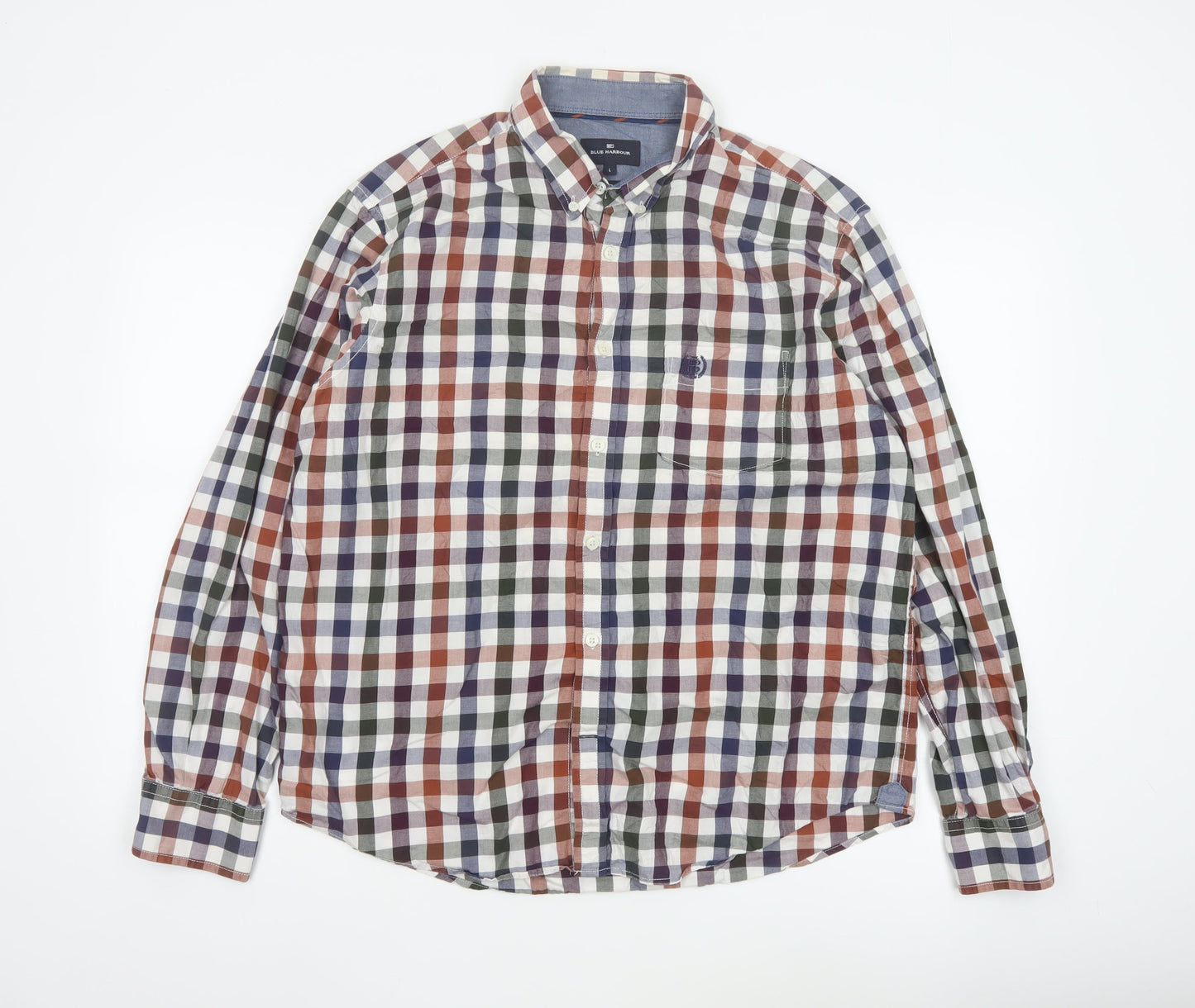 Marks and Spencer Blue Harbour Men's Multicoloured Check Cotton Long Sleeve Shirt L