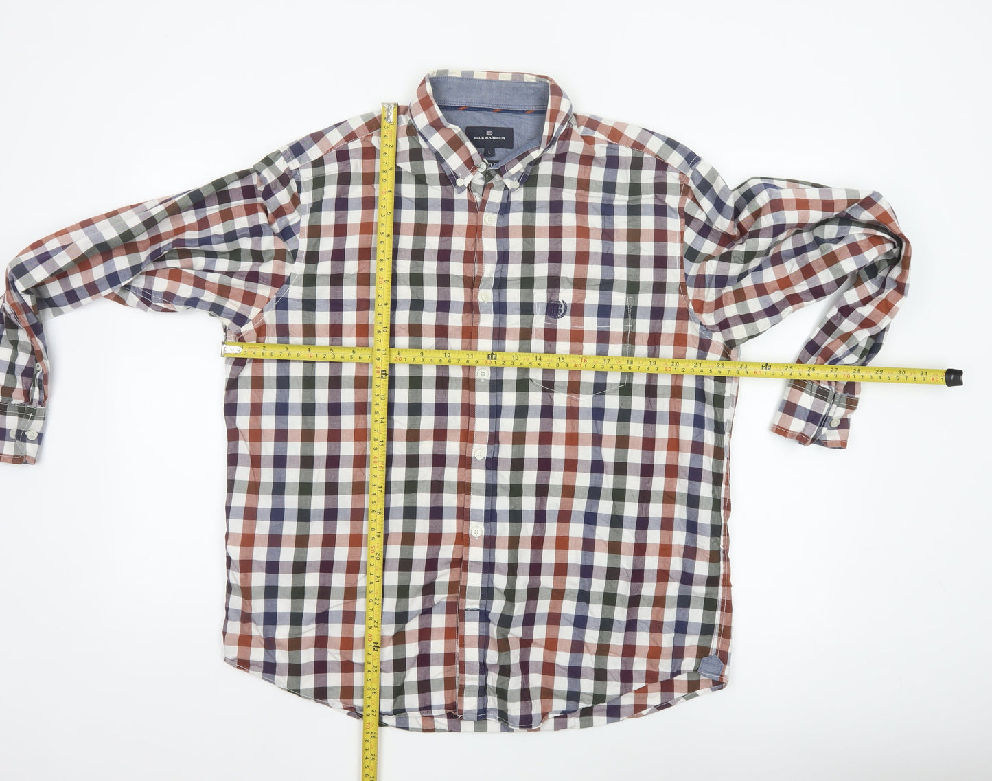 Marks and Spencer Blue Harbour Men's Multicoloured Check Cotton Long Sleeve Shirt L