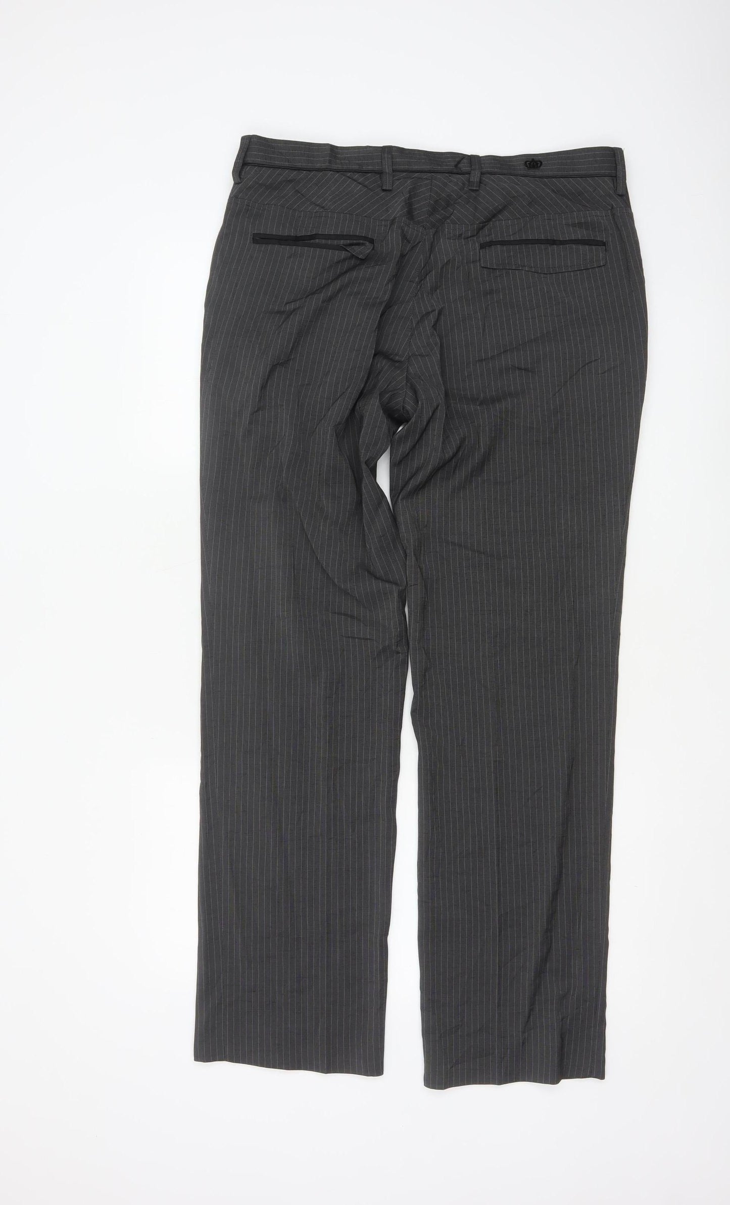 Next Men’s Grey Pinstripe Regular Fit Dress Trousers 34W M