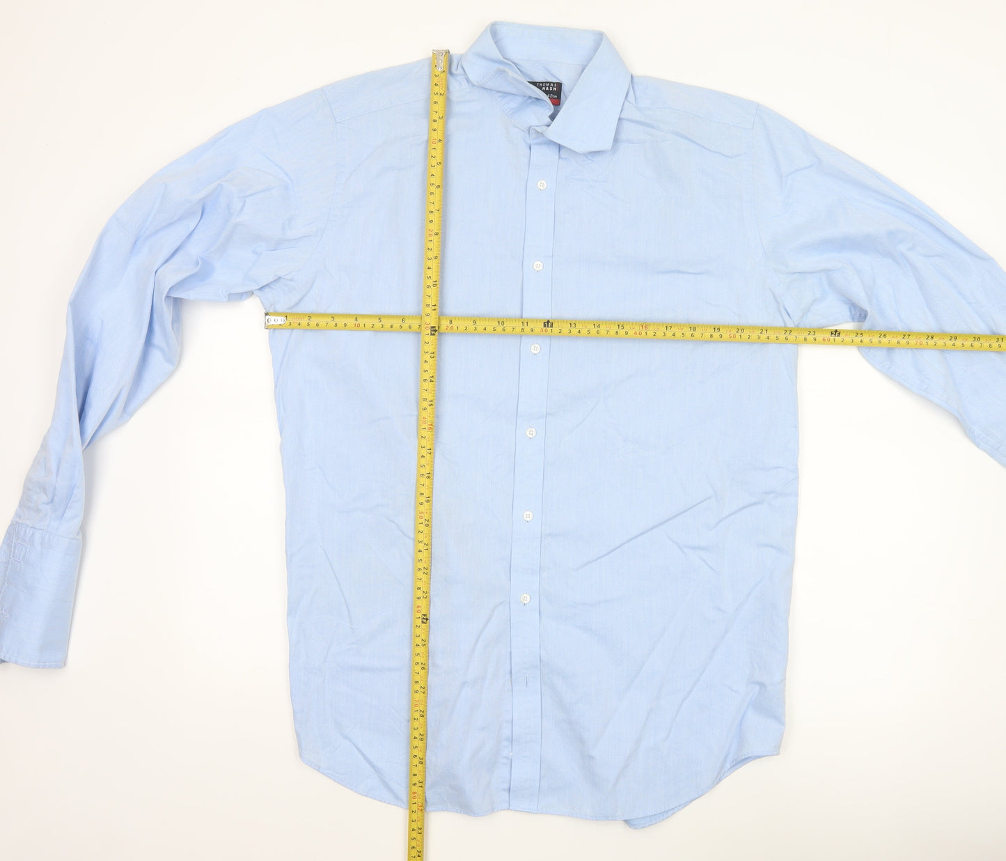 Thomas Nash Men's Blue 16.5in 42cm Pure Cotton Long Sleeve Dress Shirt