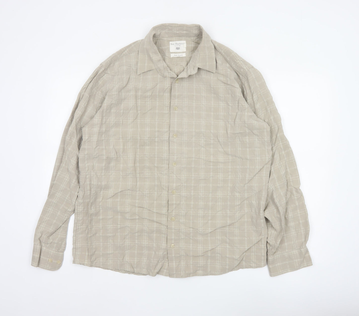 Bar Harbour Men's Beige Check Long Sleeve Button-Up Shirt L