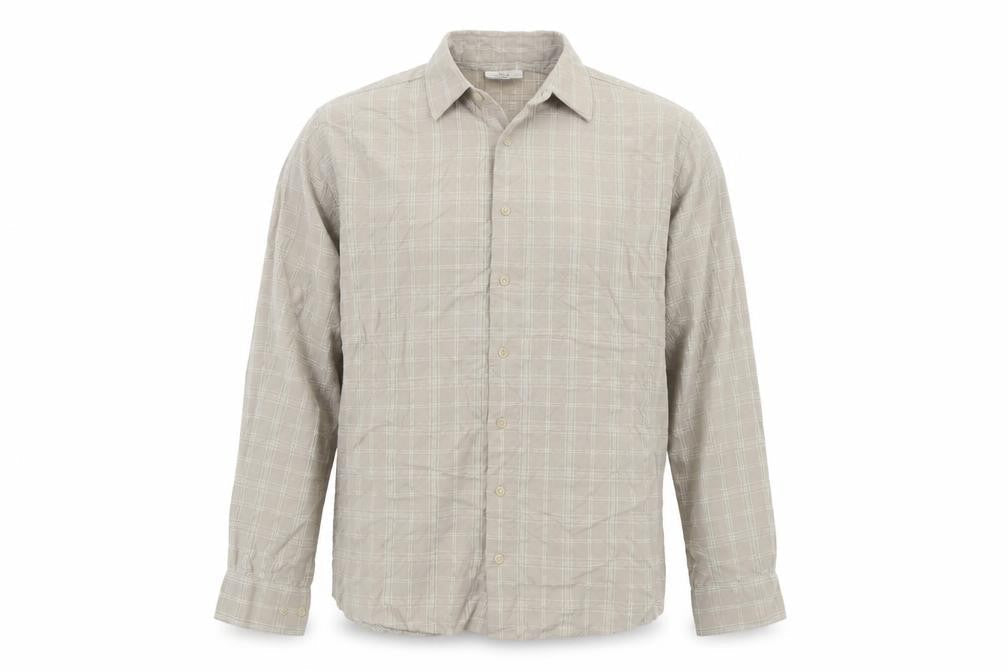Bar Harbour Men's Beige Check Long Sleeve Button-Up Shirt L