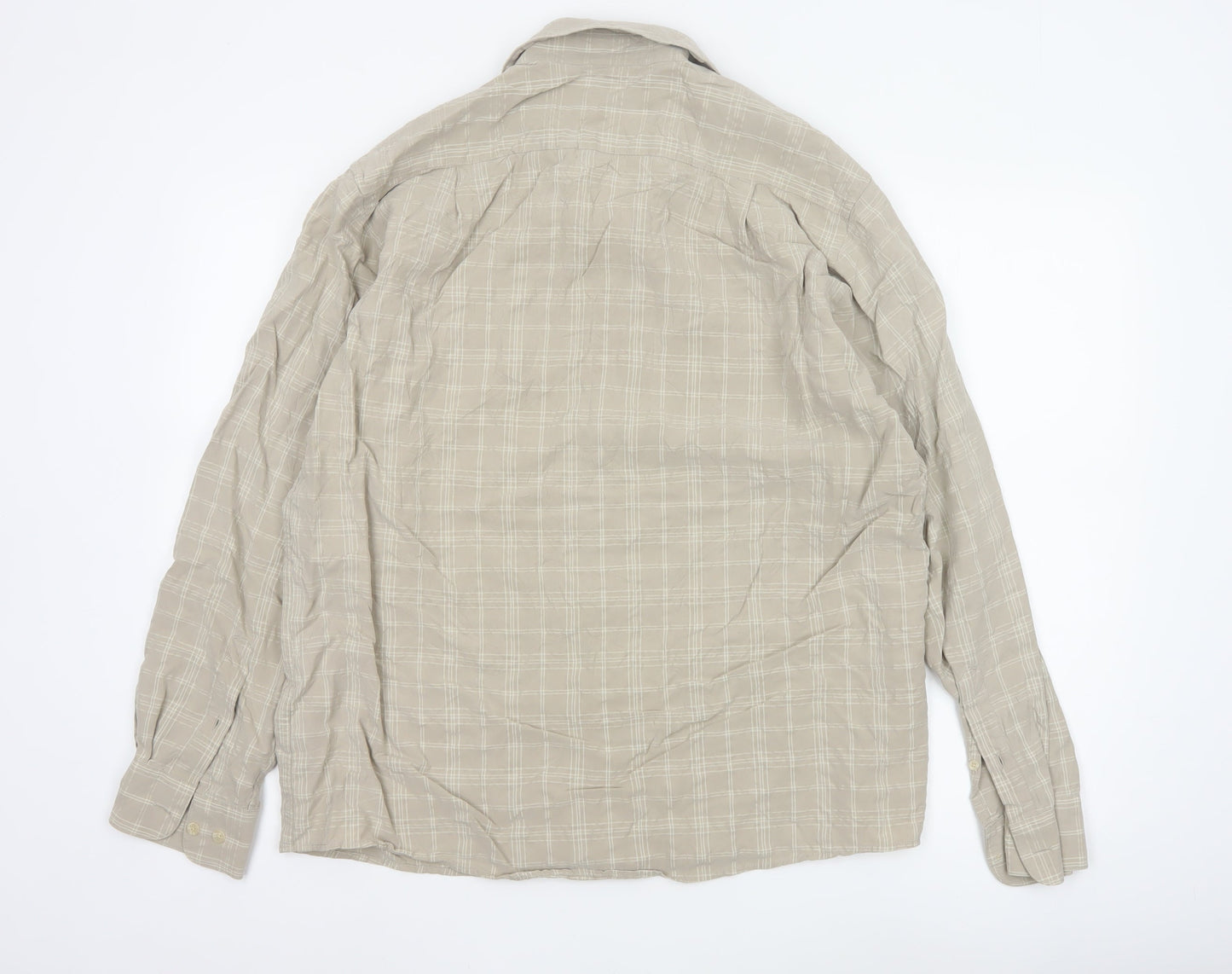 Bar Harbour Men's Beige Check Long Sleeve Button-Up Shirt L