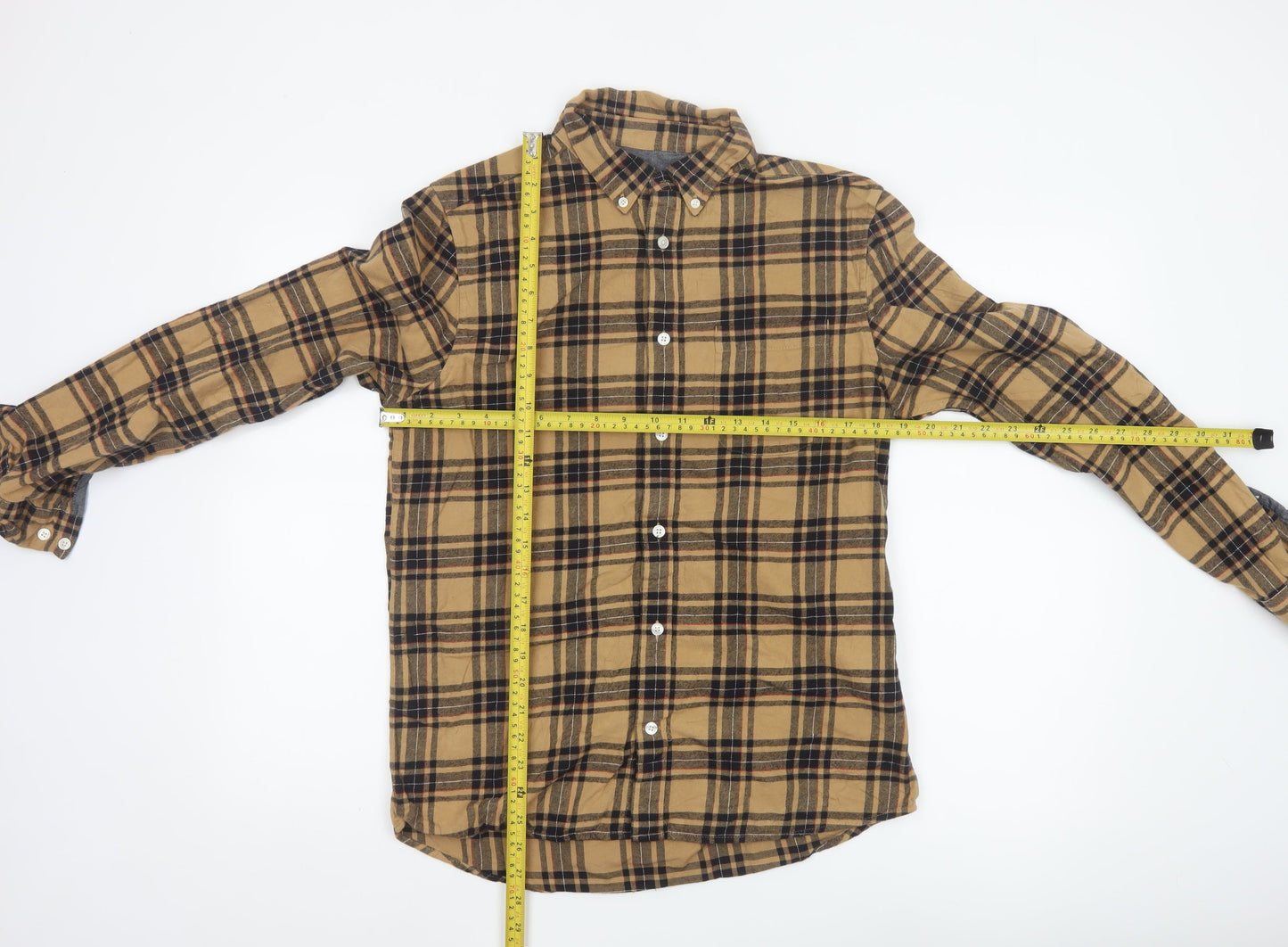 Burton Menswear Unisex Beige Plaid Flannel Button-Up Shirt M