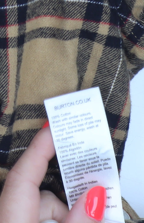 Burton Menswear Unisex Beige Plaid Flannel Button-Up Shirt M