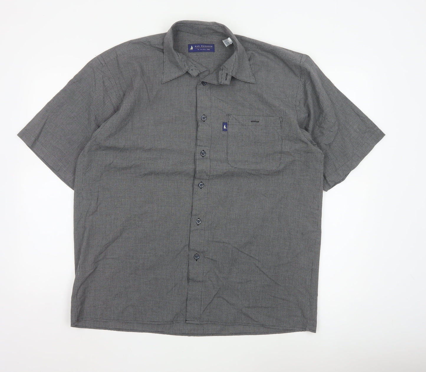 Bar Harbour by Double Two Men's Grey Check Short Sleeve Button-Up Shirt Size M