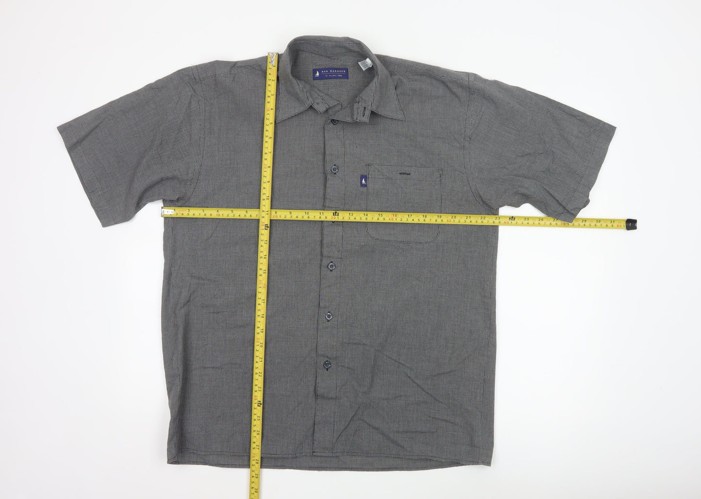 Bar Harbour by Double Two Men's Grey Check Short Sleeve Button-Up Shirt Size M