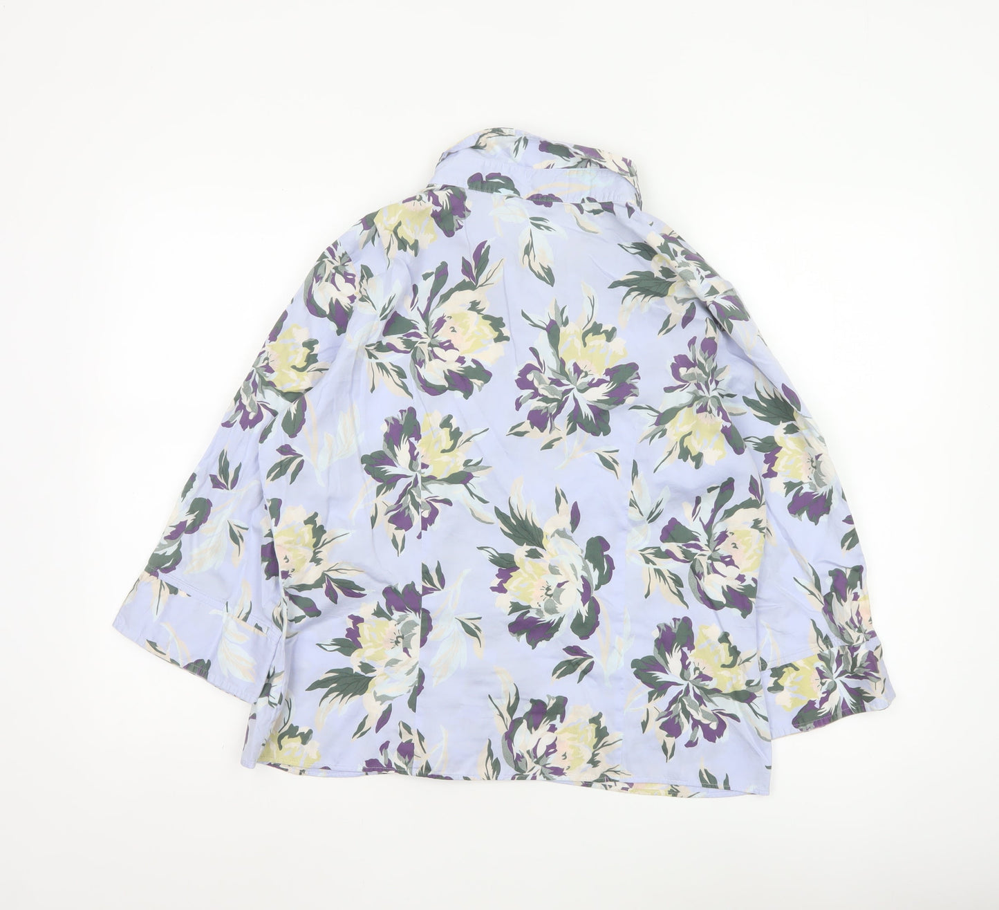 Marks and Spencer Women's Floral Blouse Blue Multi UK 18 Cotton 3/4 Sleeve