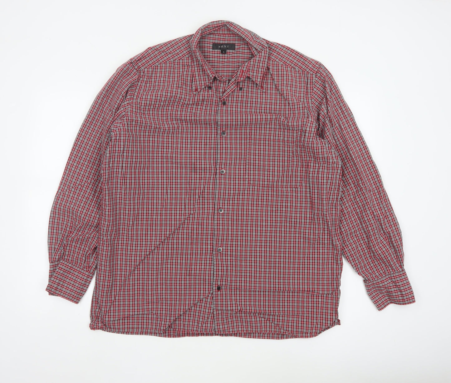 Next Men's Red Check Long Sleeve Button-Up Shirt Size L