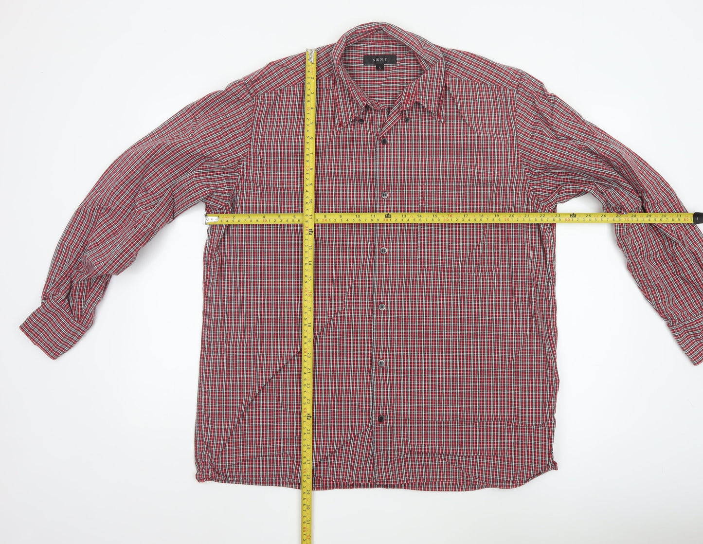 Next Men's Red Check Long Sleeve Button-Up Shirt Size L