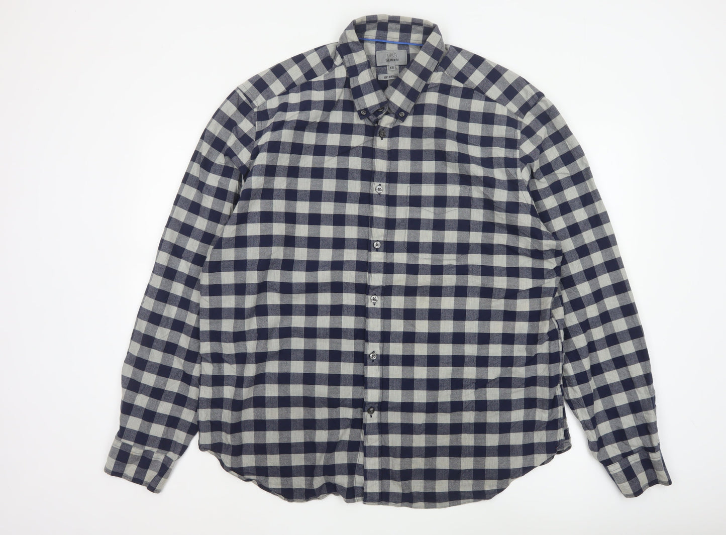 Marks and Spencer Men’s Blue Check 2XL Slim Fit Oxford Shirt