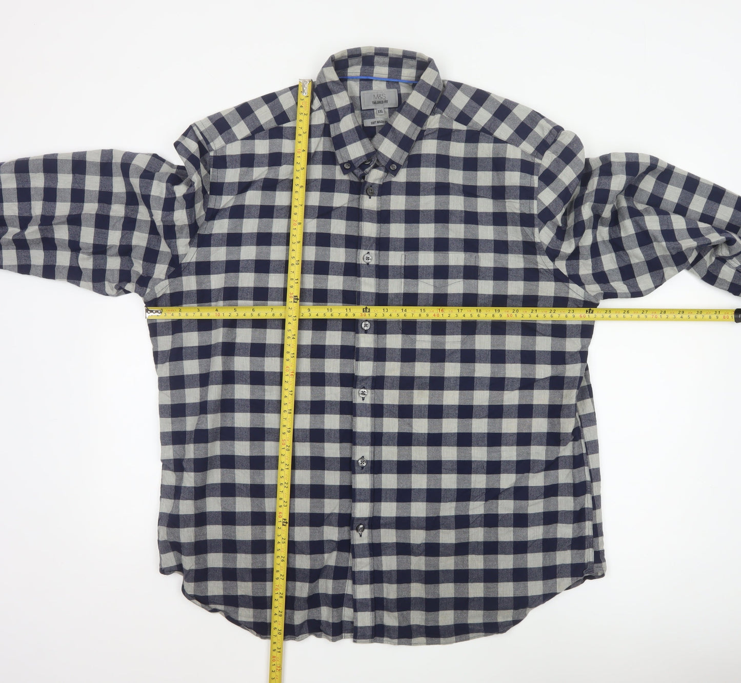 Marks and Spencer Men’s Blue Check 2XL Slim Fit Oxford Shirt