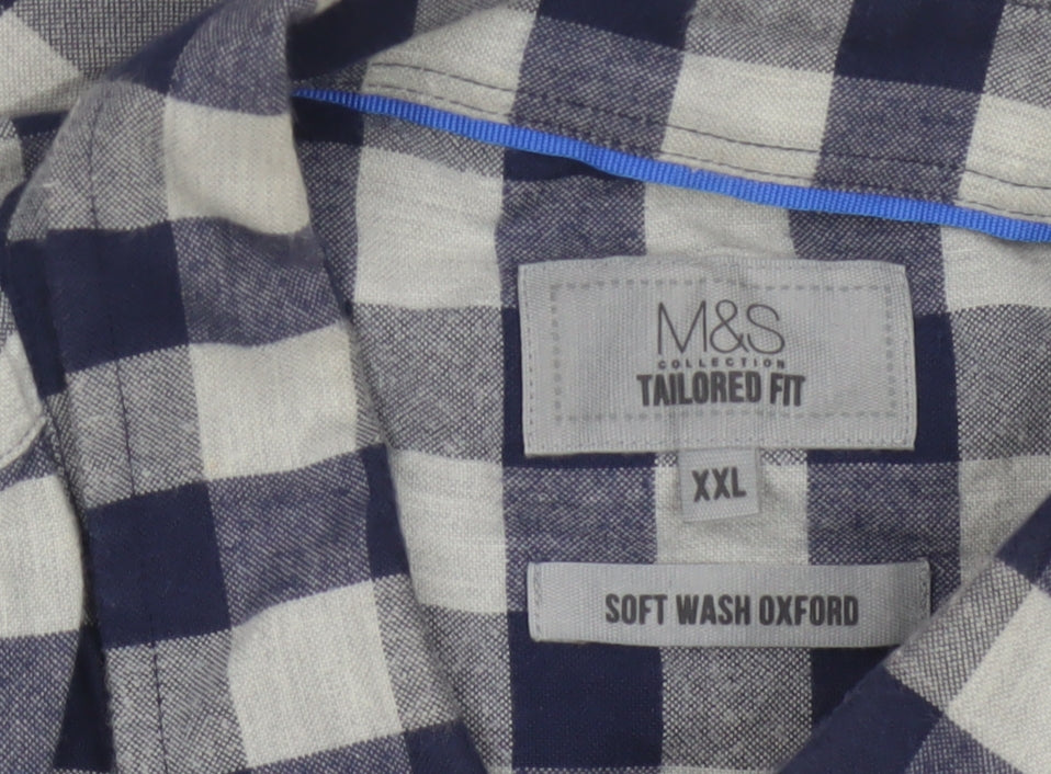 Marks and Spencer Men’s Blue Check 2XL Slim Fit Oxford Shirt