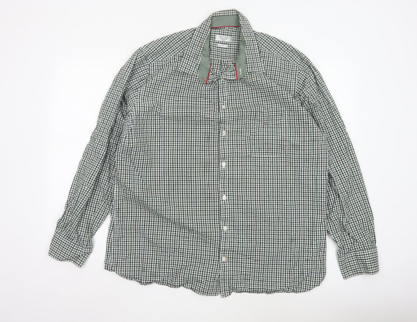 JP Cole Men's Green Check Cotton Long Sleeve Button-Up Shirt XL