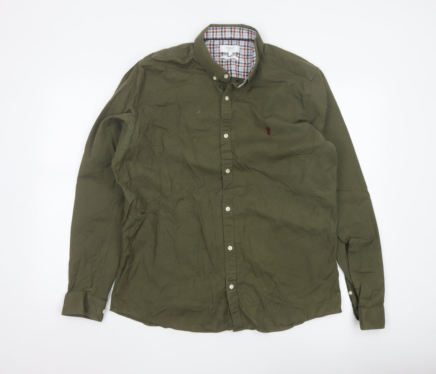 Next Men's Green Slim Fit Button-Down Long Sleeve Shirt XL