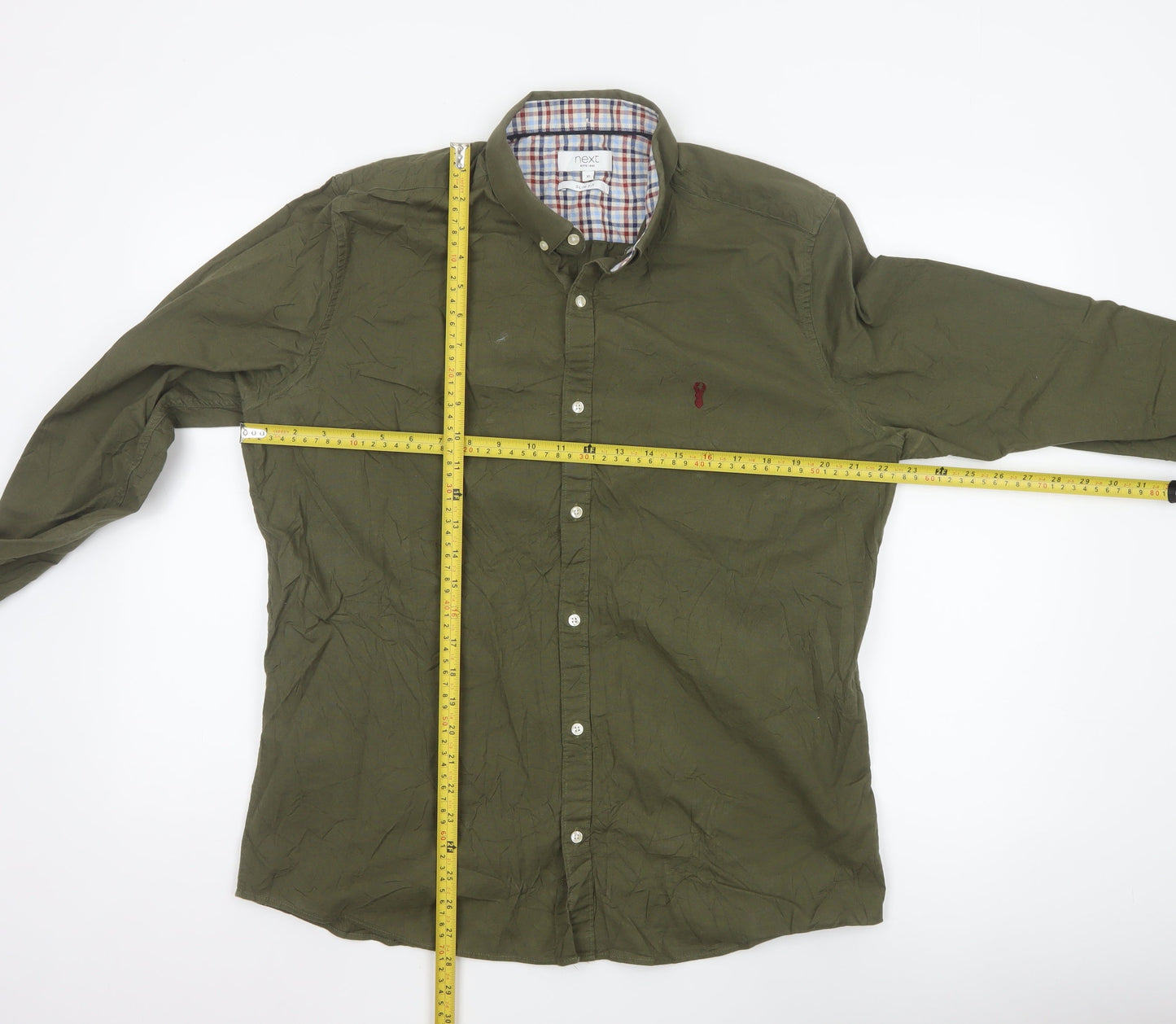 Next Men's Green Slim Fit Button-Down Long Sleeve Shirt XL