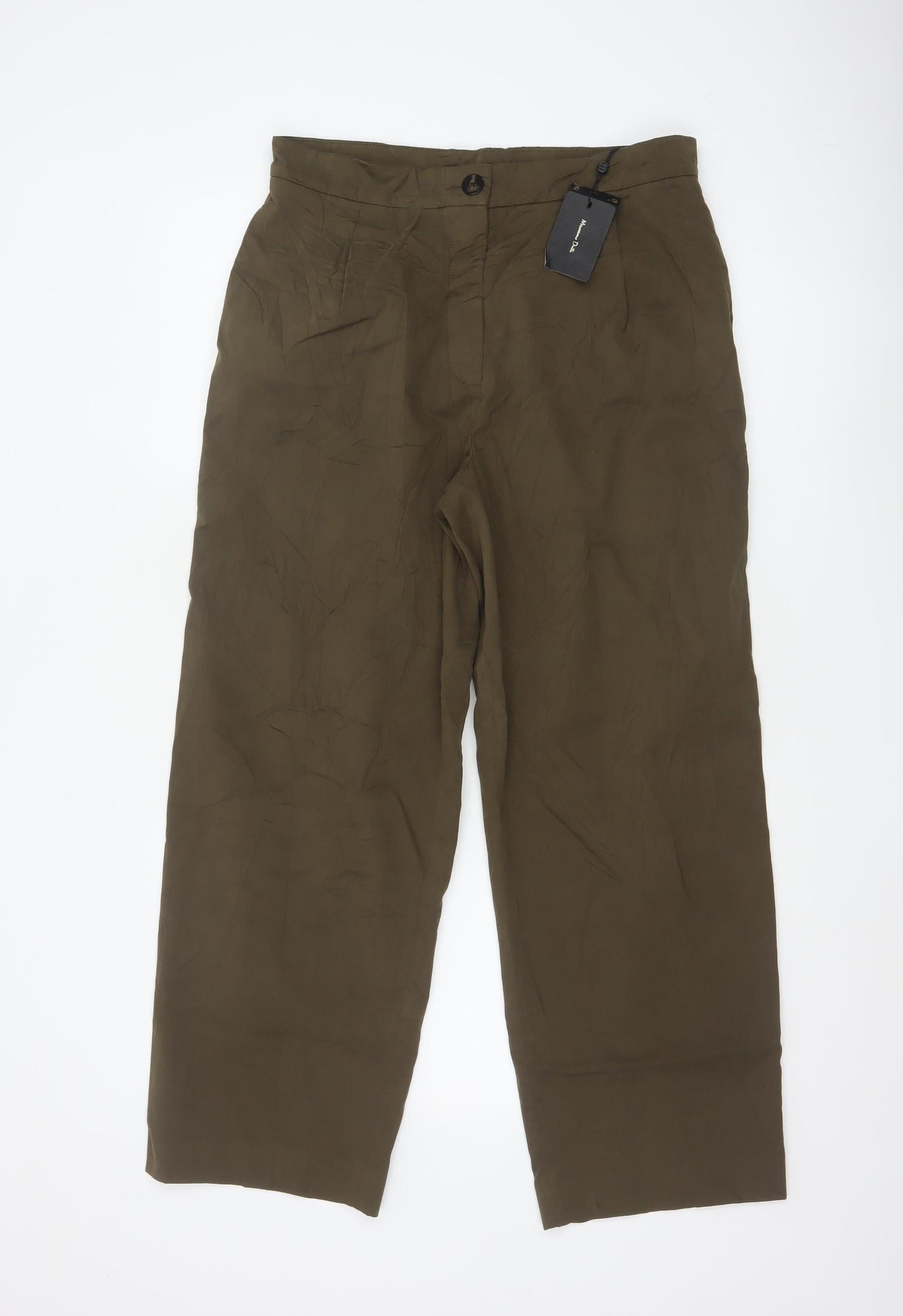 Massimo Dutti Women's Brown Cotton Stretch Straight Trousers Size 12