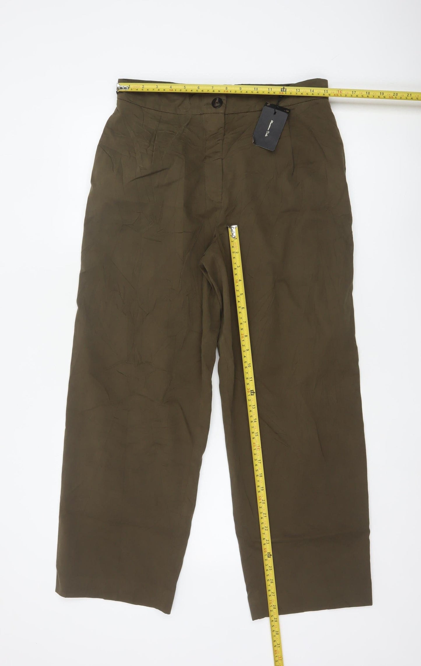 Massimo Dutti Women's Brown Cotton Stretch Straight Trousers Size 12