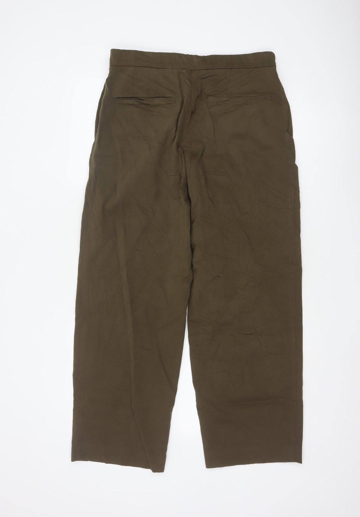 Massimo Dutti Women's Brown Cotton Stretch Straight Trousers Size 12